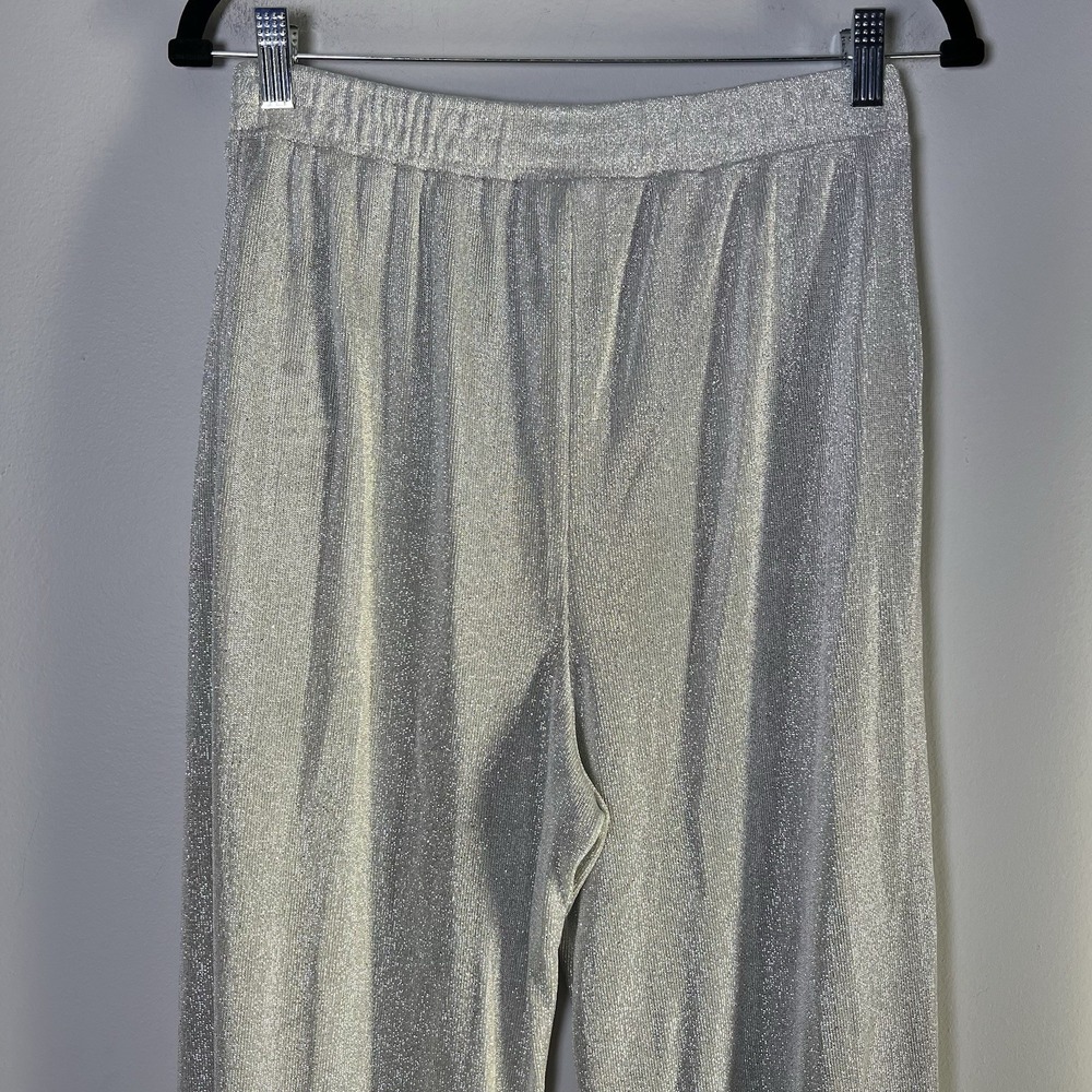 Gepetto Womens Sz Medium Silver Metallic Palazzo Pants Party Retro Vintage Glam - Picture 8 of 16